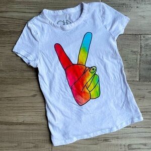Chaser Peace Sign Hand In Tie Dye Coloring Short Sleeve Crew Neck T Shirt SZ XS